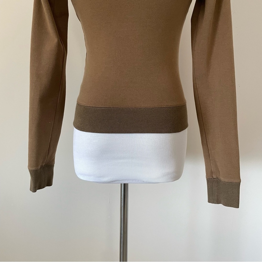 RARE - SKIMS- FULL ZIP ARMY BROWN STRETCH HOODIE- SIZE XS - Picture 8 of 10